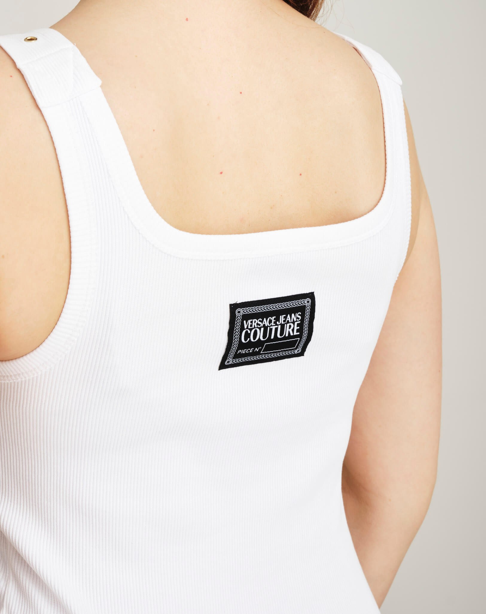 Versace - White Buckle Ribbed Tank Top